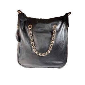 Gili Large Black Leather Bag Double Zipper Tassel Chain Shoulder Purse